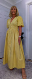 Bethany Yellow Check Midi Dress – Vintage Puff Sleeve Style