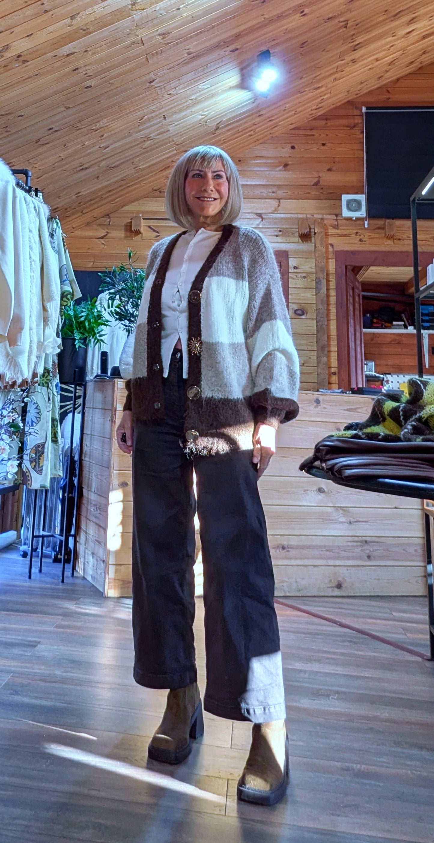 Gayle Jewel Button Cardigan –  Chocolate and Cream