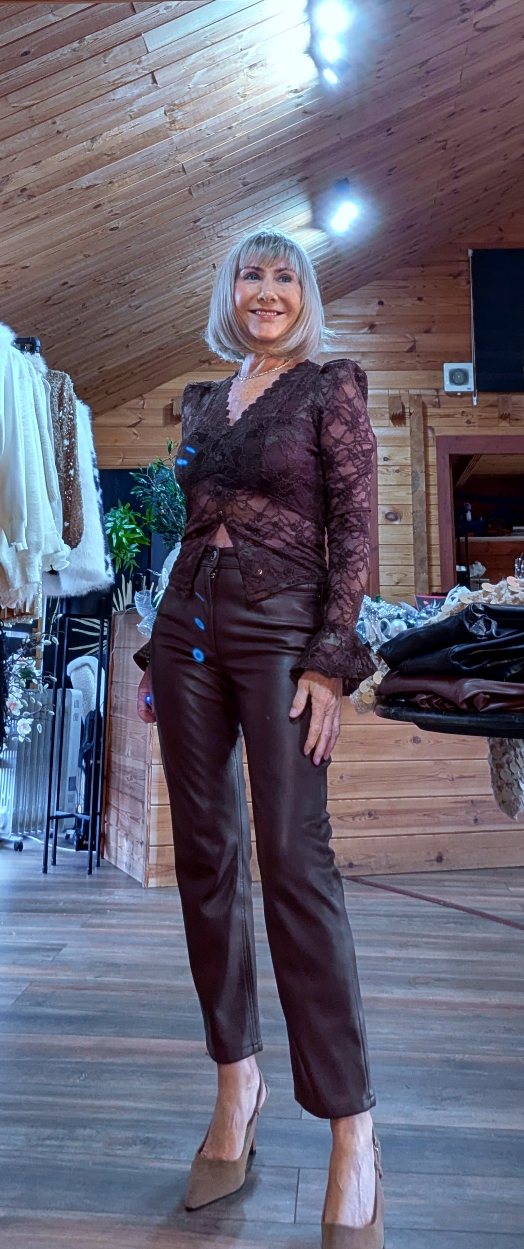 Secret panel sheer lace top
