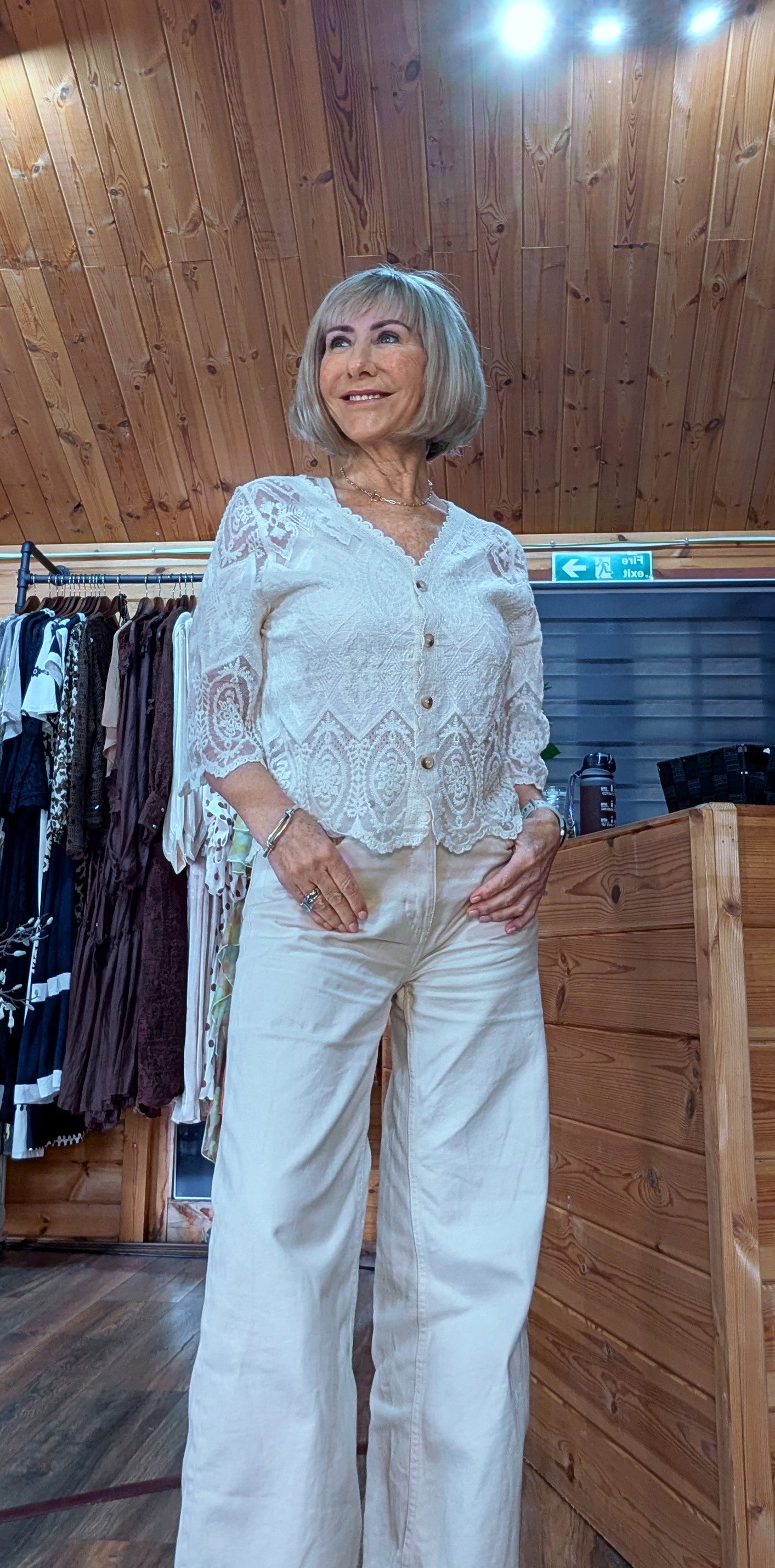 Janice Cotton Lace Embroidered Cardigan White or Cream