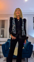 Ella Faux Fur Trim Sleeveless Cardigan /Aqua Animal Print /Original Animal Print