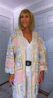 Gigi Crochet Cardigan – Pink, Blue & Beige