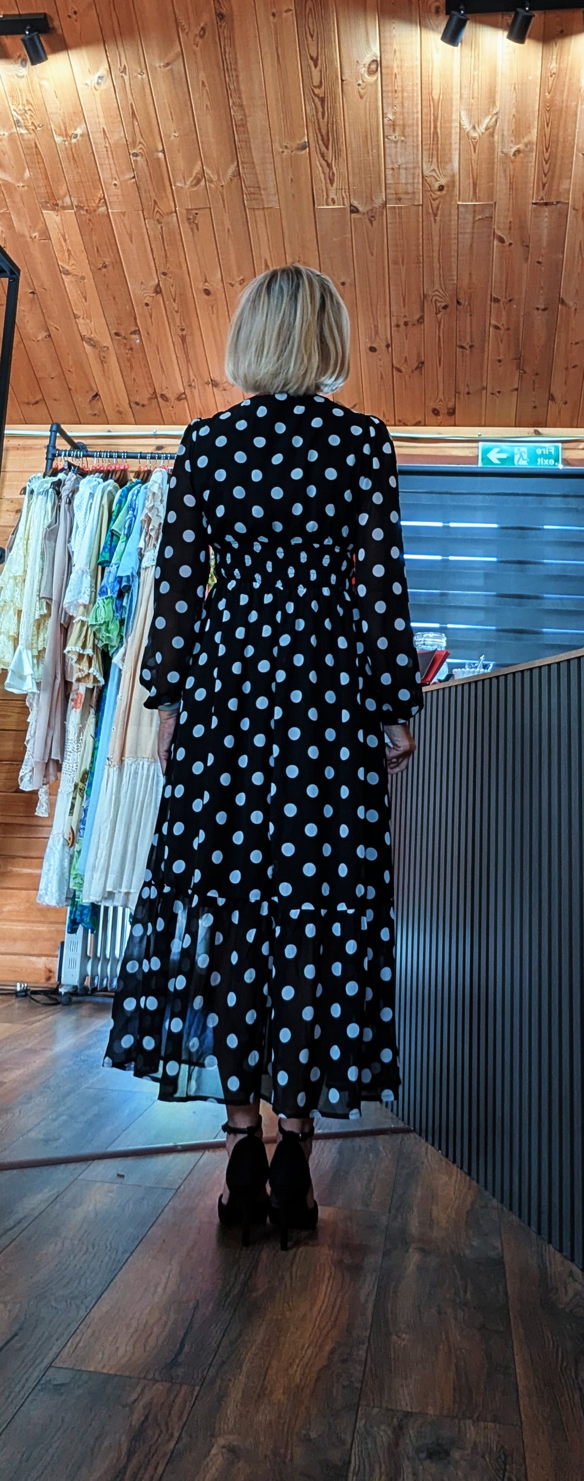 DitsyDi Hazel black and white midi dress at the back