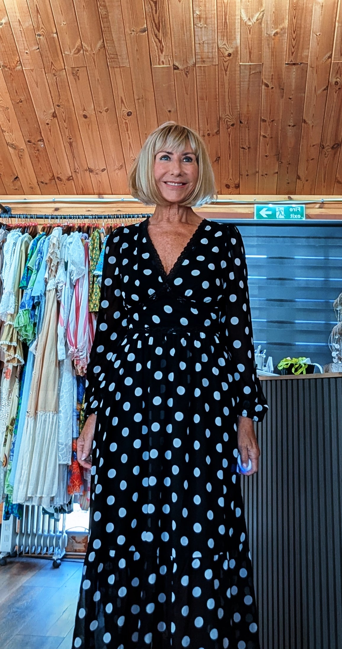 Women’s Hazel polka dot midi dress in black and white