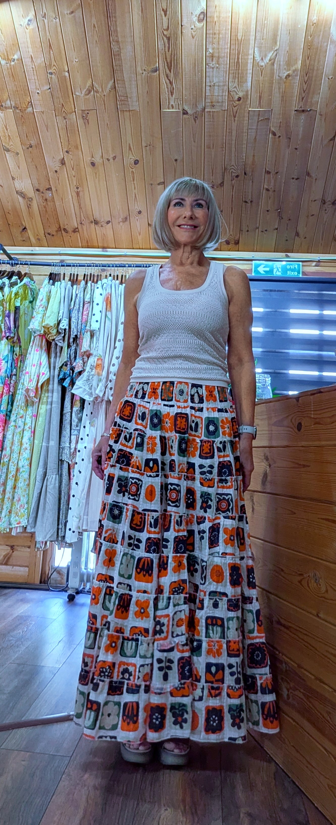 Boho cotton maxi skirt with full floaty shape