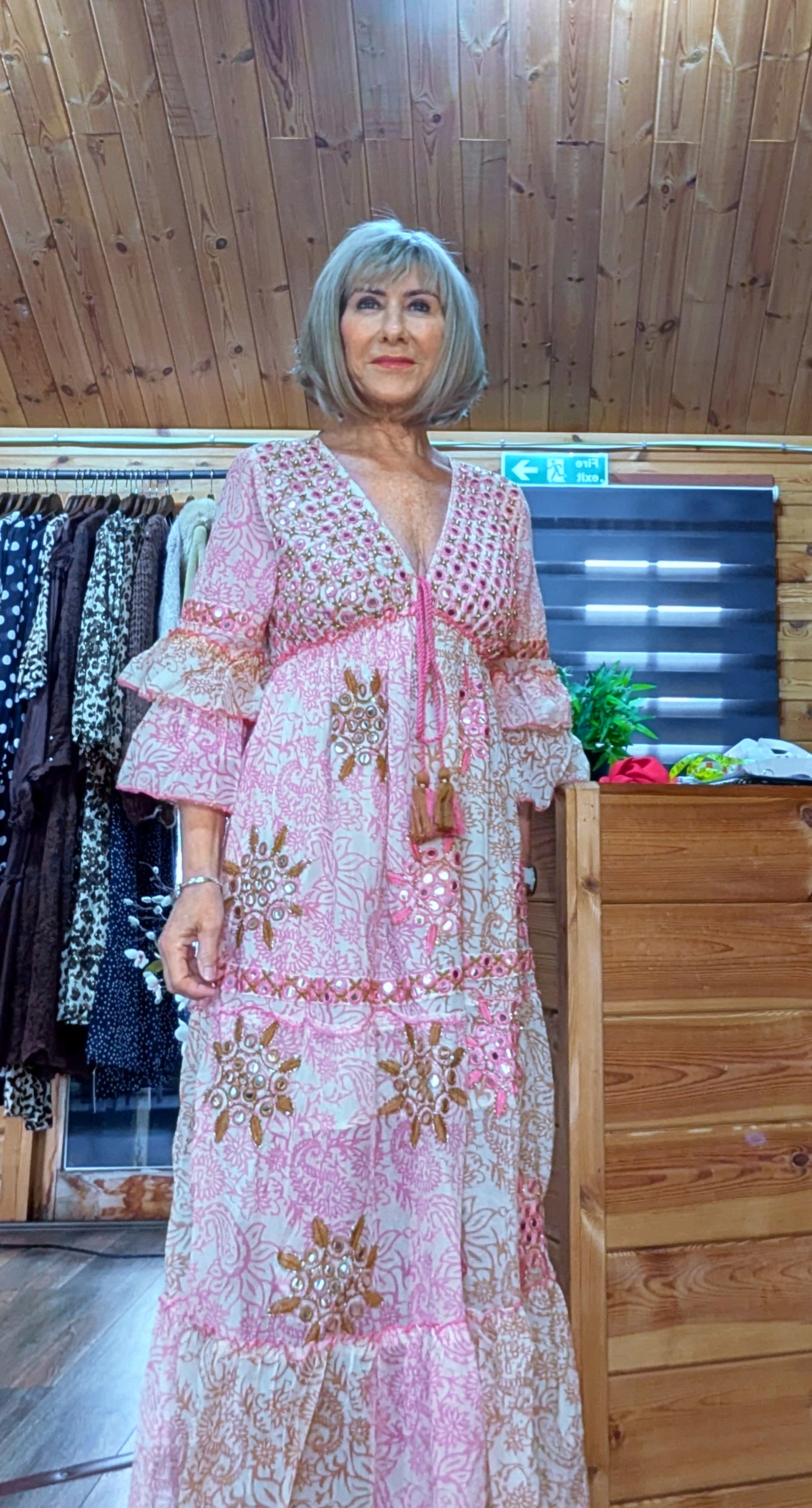 Clara Pink Boho Maxi Dress – Embroidered, Sequinned Made of  Cotton