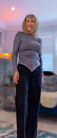 Evangeline  Long Sleeve Top with Asymmetric Ruched Neckline & Handkerchief Hem