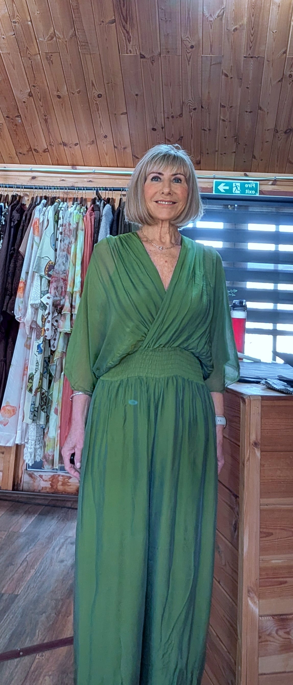 Josie Silk Blend  Jumpsuit – Olive Green