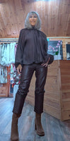 Joanna Chocolate High-Neck Blouse – Balloon Sleeves