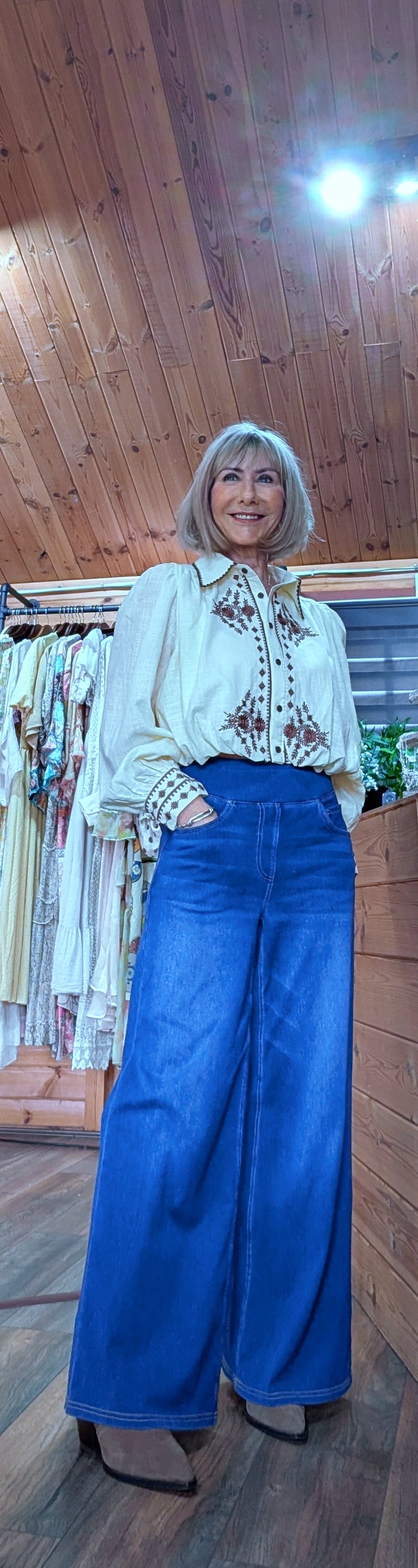 Close up of Lucille embroidered blouse detail