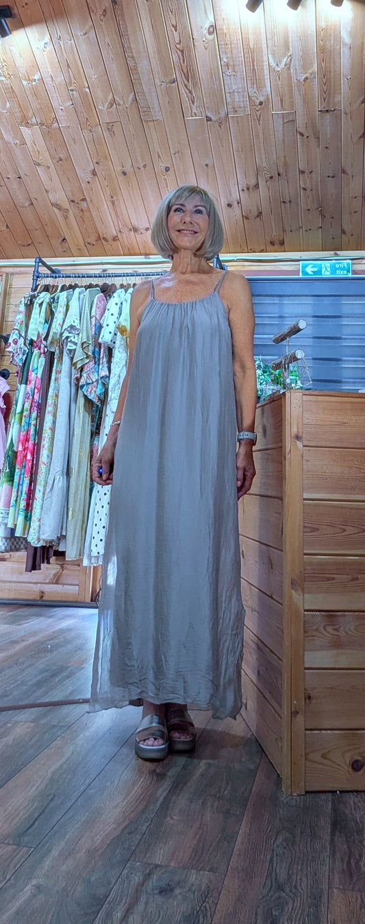 Josie Silk Blend Maxi Sun- Dress – Taupe