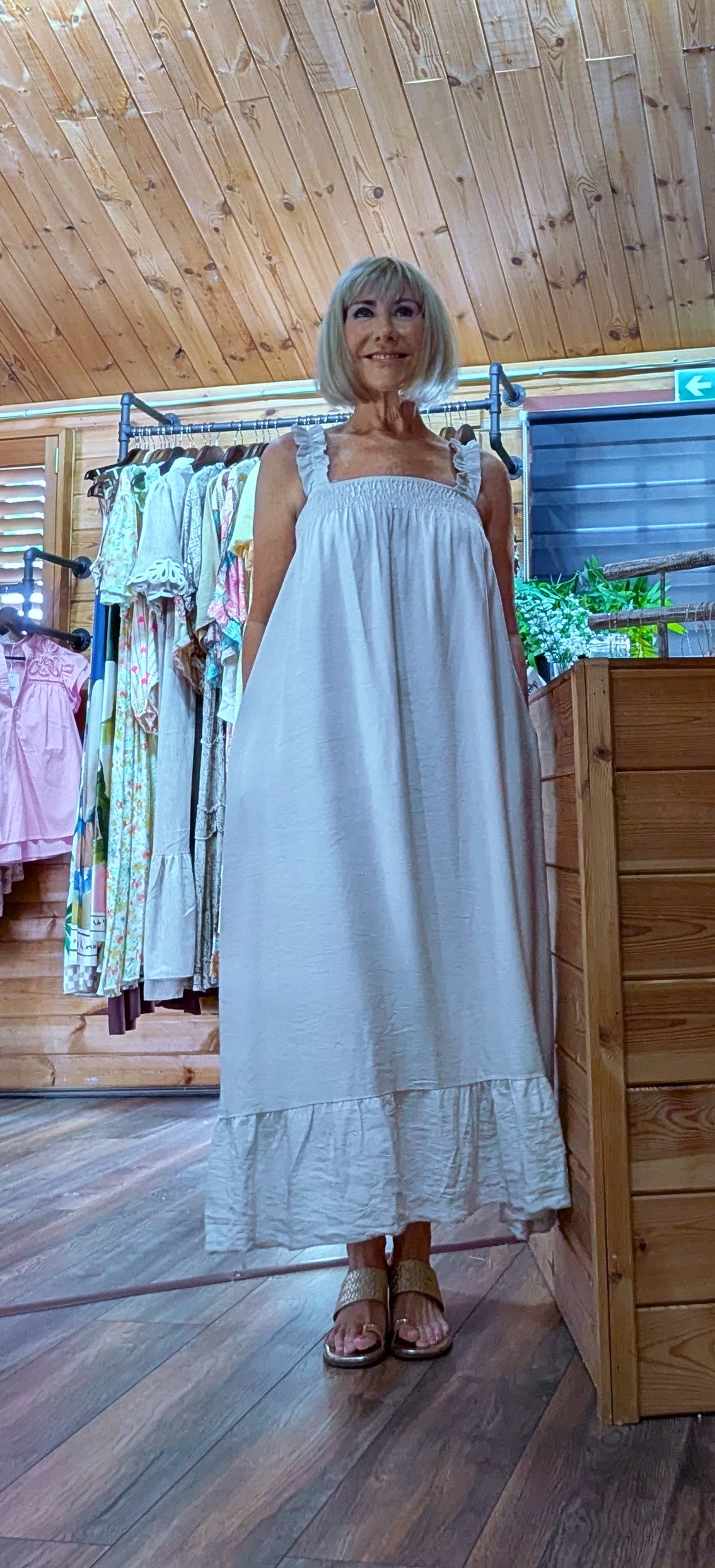 Nadia Frill  Strap Cotton Maxi Dress with secret pockets
