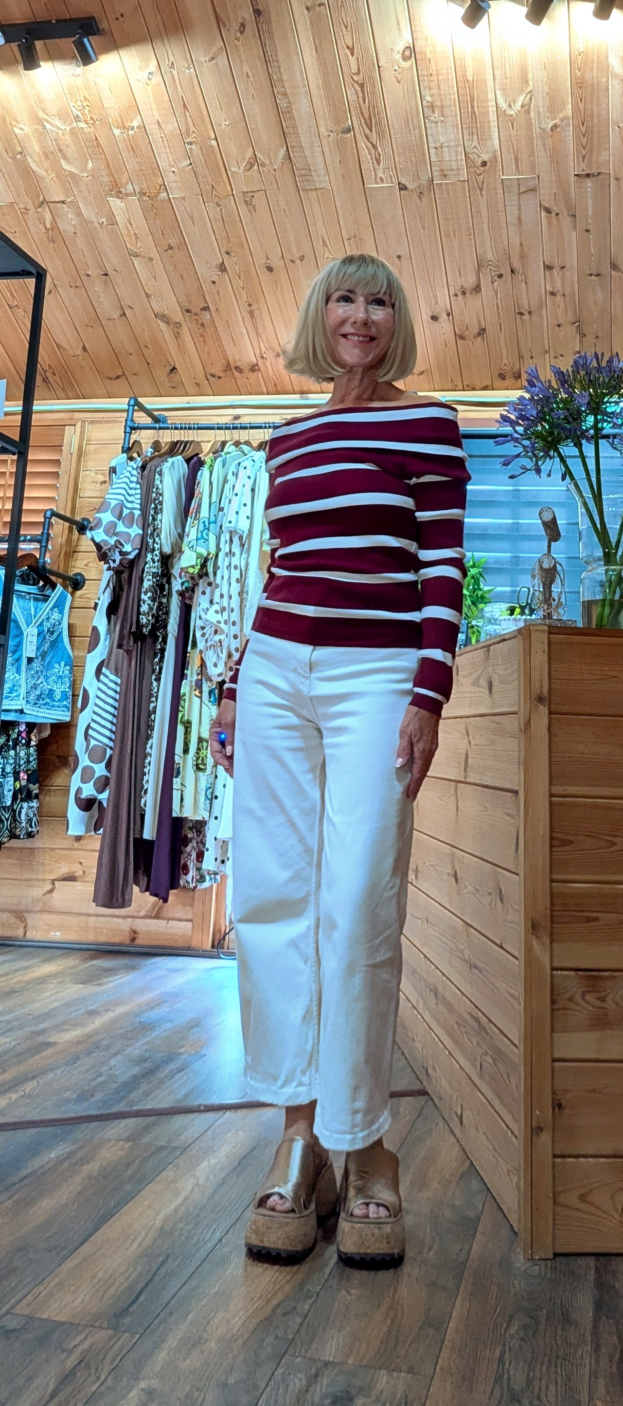 Wisty Burgundy Bardot Top