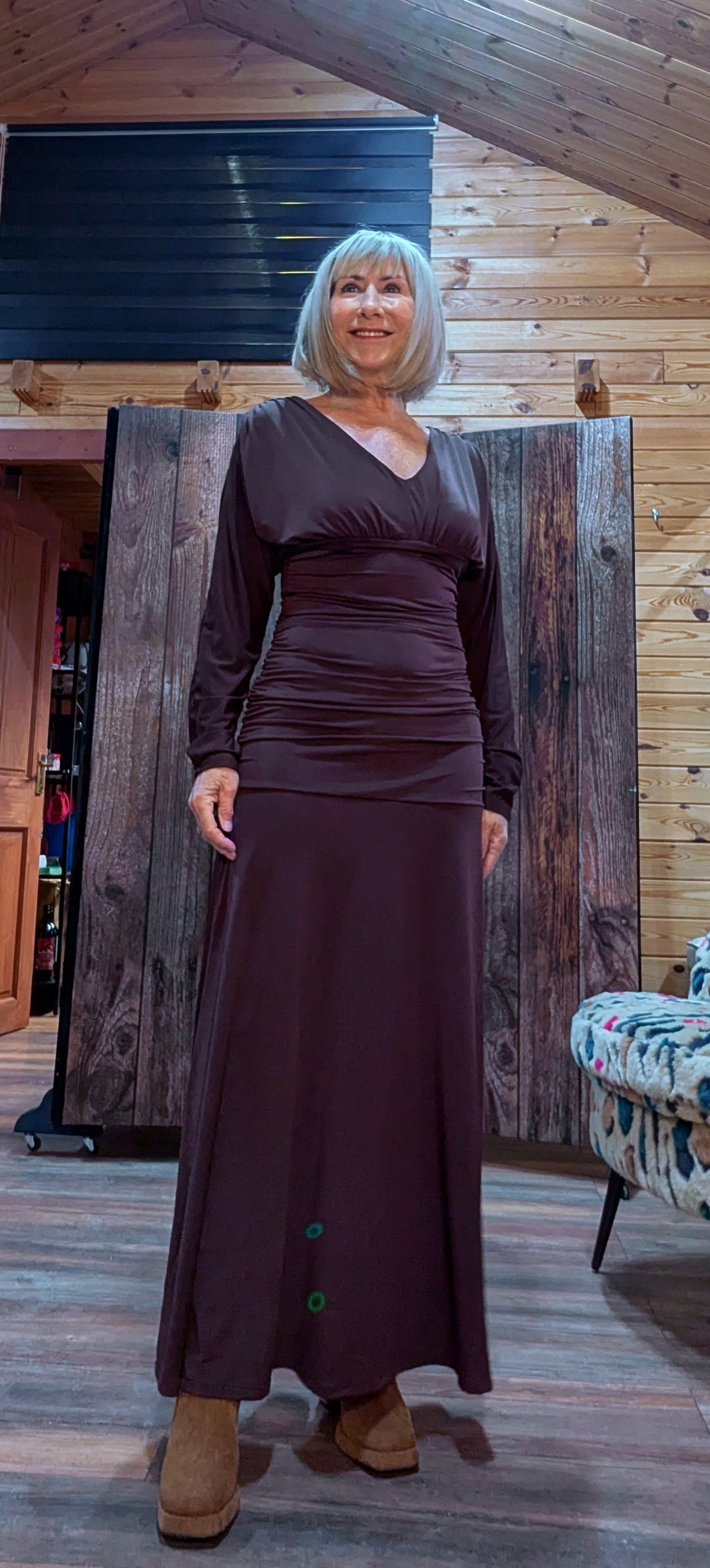 Aspen Ruched Dress – Autumnal Rust with Drop Waist 