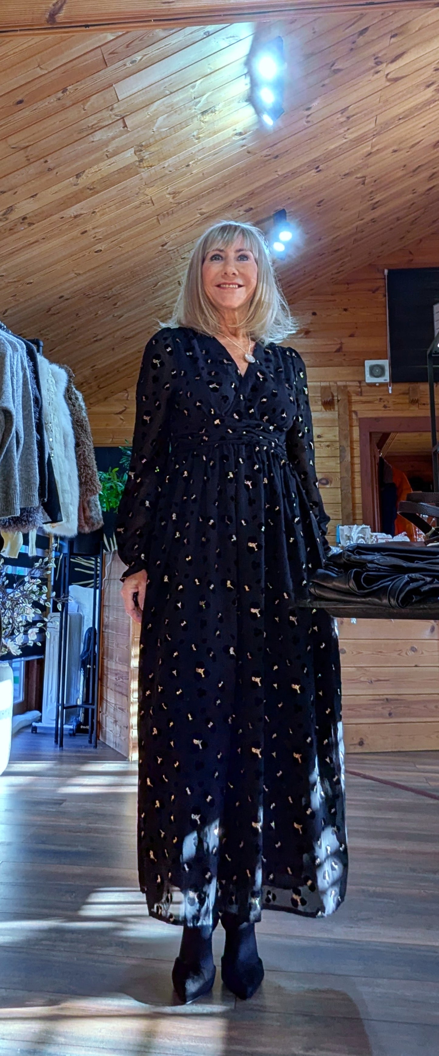 Lillie Black and Gold Sequin Velvet Dress – Leopard Print, Fully Lined