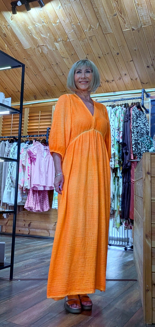 Roma Cotton Maxi Dress – Bright Summer Holiday Dress in Orange
