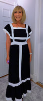 Waverley  Dress – Black Midi Dress with White Block Edge
