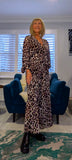 Gaynor Leopard Print Pleated Maxi Dress – Chiffon Feel with V-Neck
