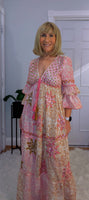 Clara Pink Boho Maxi Dress – Embroidered, Sequinned, 100% Cotton