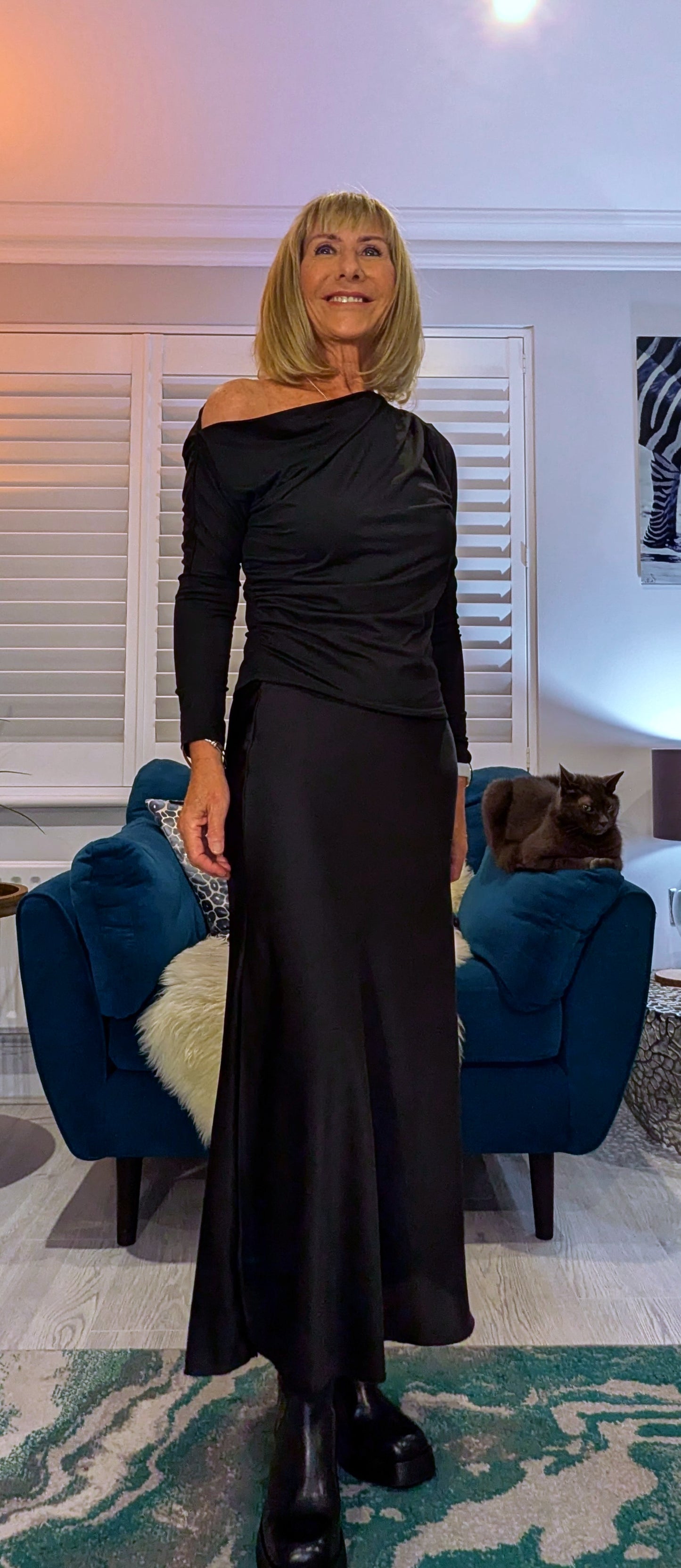 Paris Satin Feel Skirt – Black or Olive Green Bias Cut