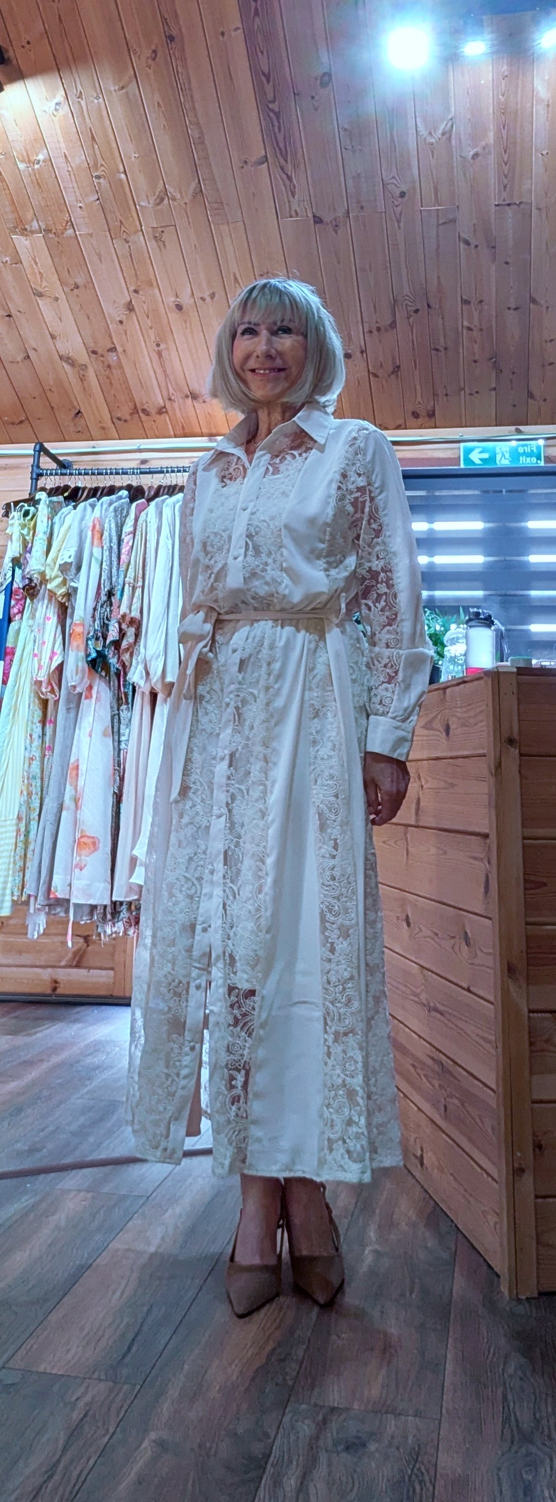 Rowan ivory lace dress styled for summer occasions
