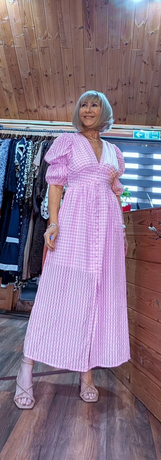 Wanda Bohemian Pink  Midi Dress – Cottage Core Style