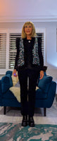Ella Faux Fur Trim Sleeveless Cardigan /Aqua Animal Print /Original Animal Print