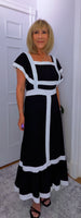 Waverley  Dress – Black Midi Dress with White Block Edge