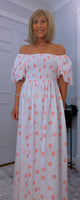 Candy Off - Shoulder Puff Sleeve Dress with  Shirred Bust