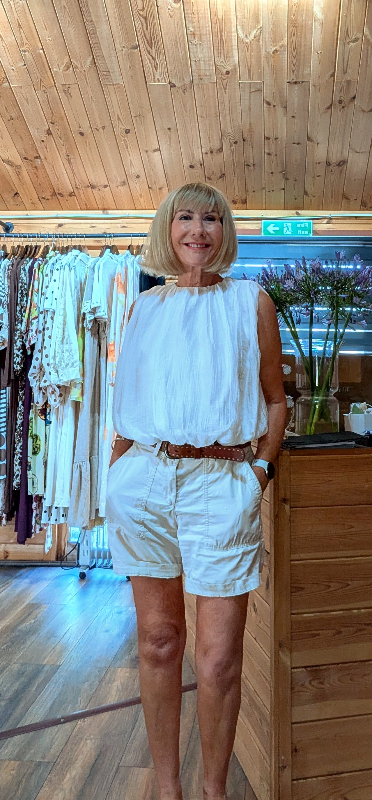 Francis easy-fit sleeveless bubble blouse, suitable for UK sizes 8–14.