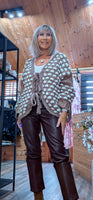 Lara Chunky Oversized Cardigan – Camel with White Embroidery Bobbles