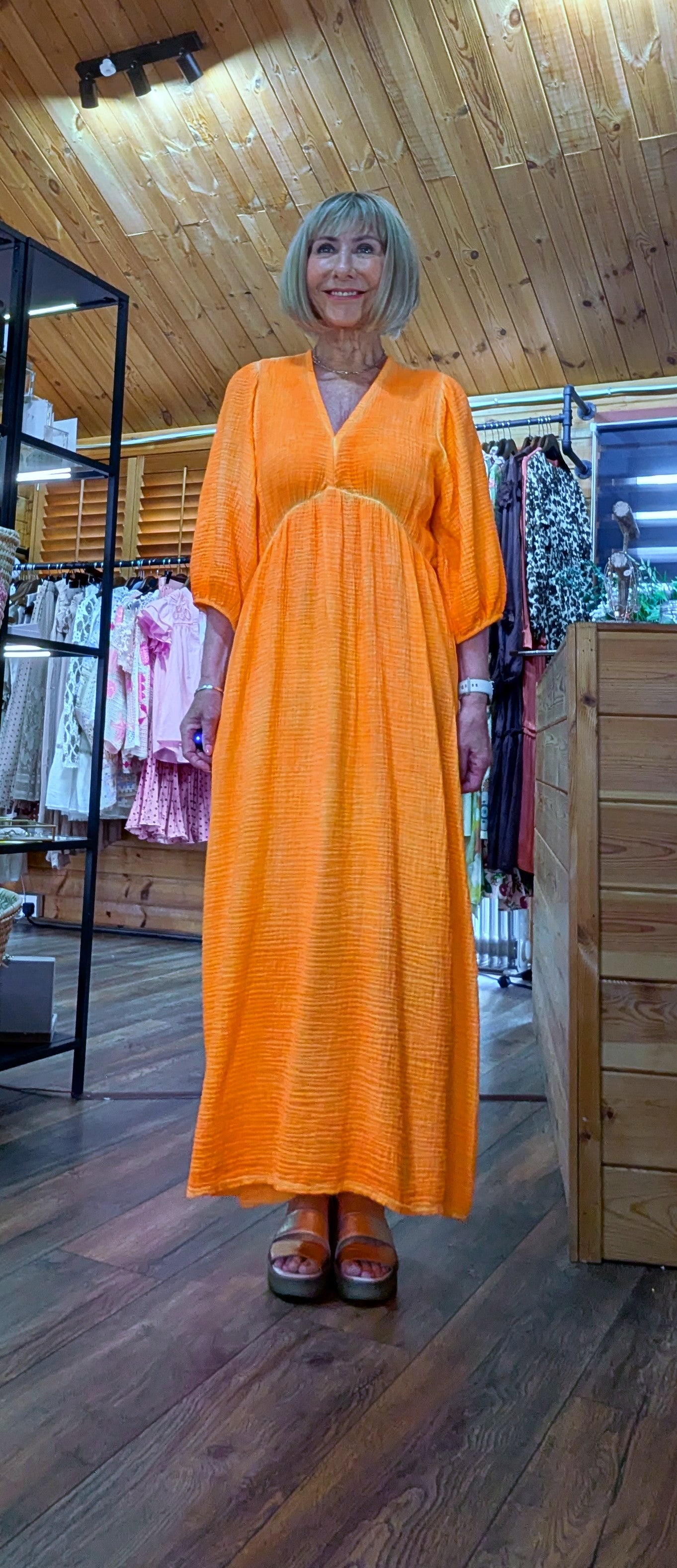 Roma Cotton Maxi Dress  in cheesecloth with v back