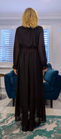 Charity Statement Dress –Slight  Plunge Front with Chunky Waist & Frill Cuffs