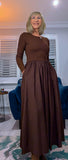 Betty Dress – Ribbed Cotton Jersey with Flared Skirt & Pockets (Black or Chocolate Brown)