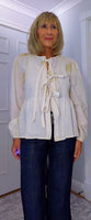 Melanie Cotton Smock Blouse – White or Cream with Gold Embroidery