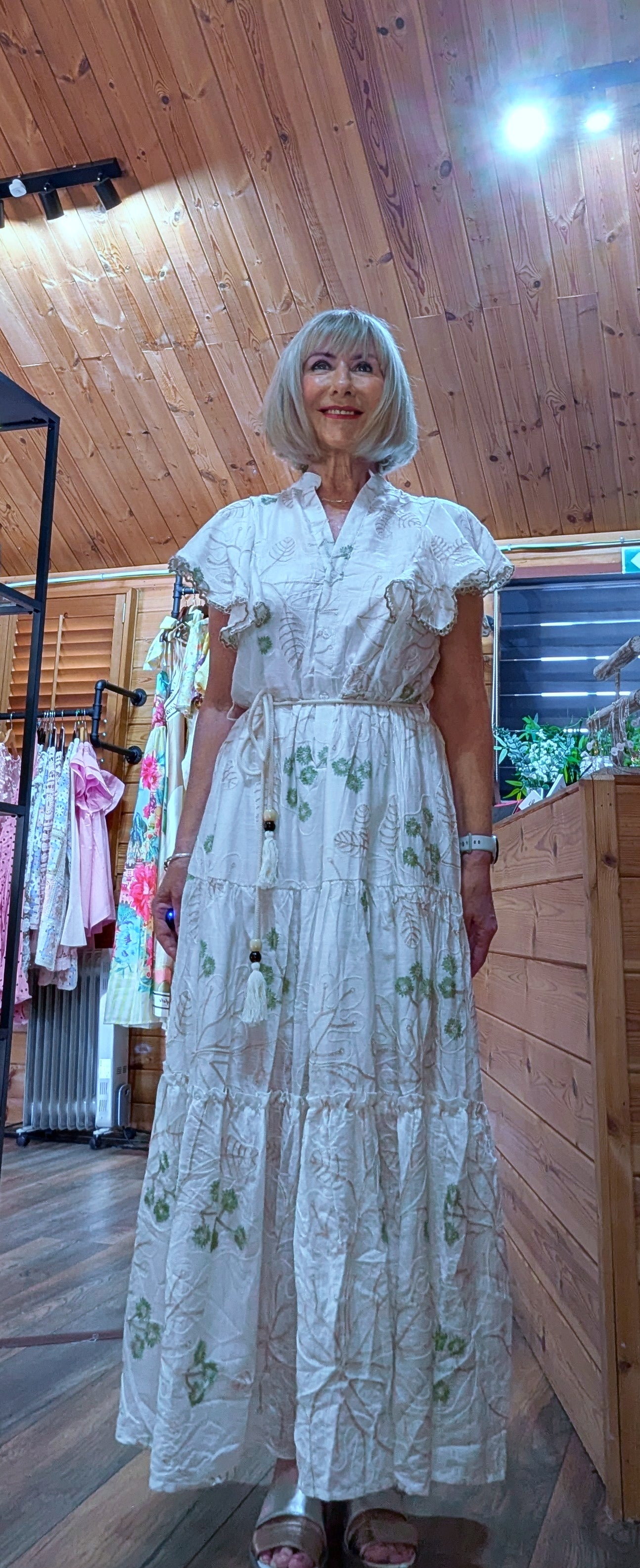 White boho embroidered dress for holidays