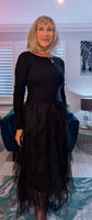 Anastasia Black Tulle Dress - Waterfall Skirt & Scoop Neck Sweater Top