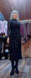 Audrey Sheer High-Neck Dress – Velvet Feel with Sequin Detail Black
