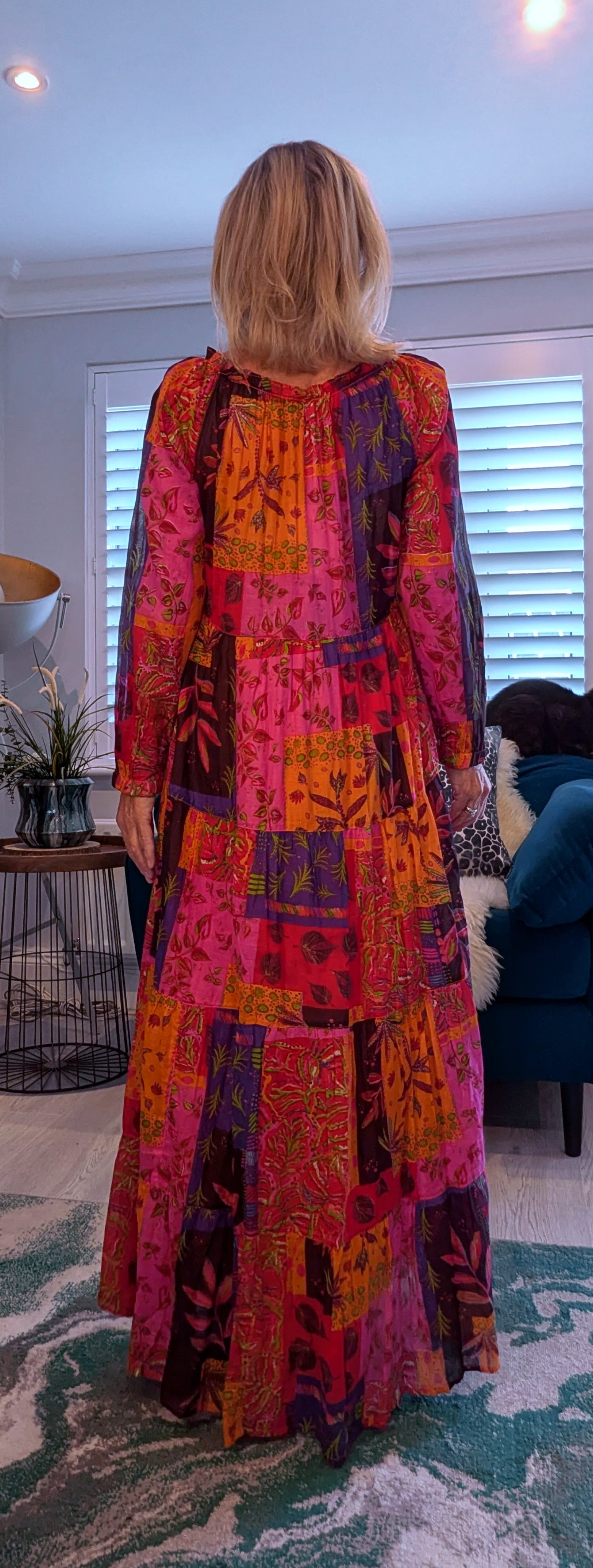 Sheridan Printed Maxi Dress – Embroidered, Tiered, Long Sleeve Multi Coloured