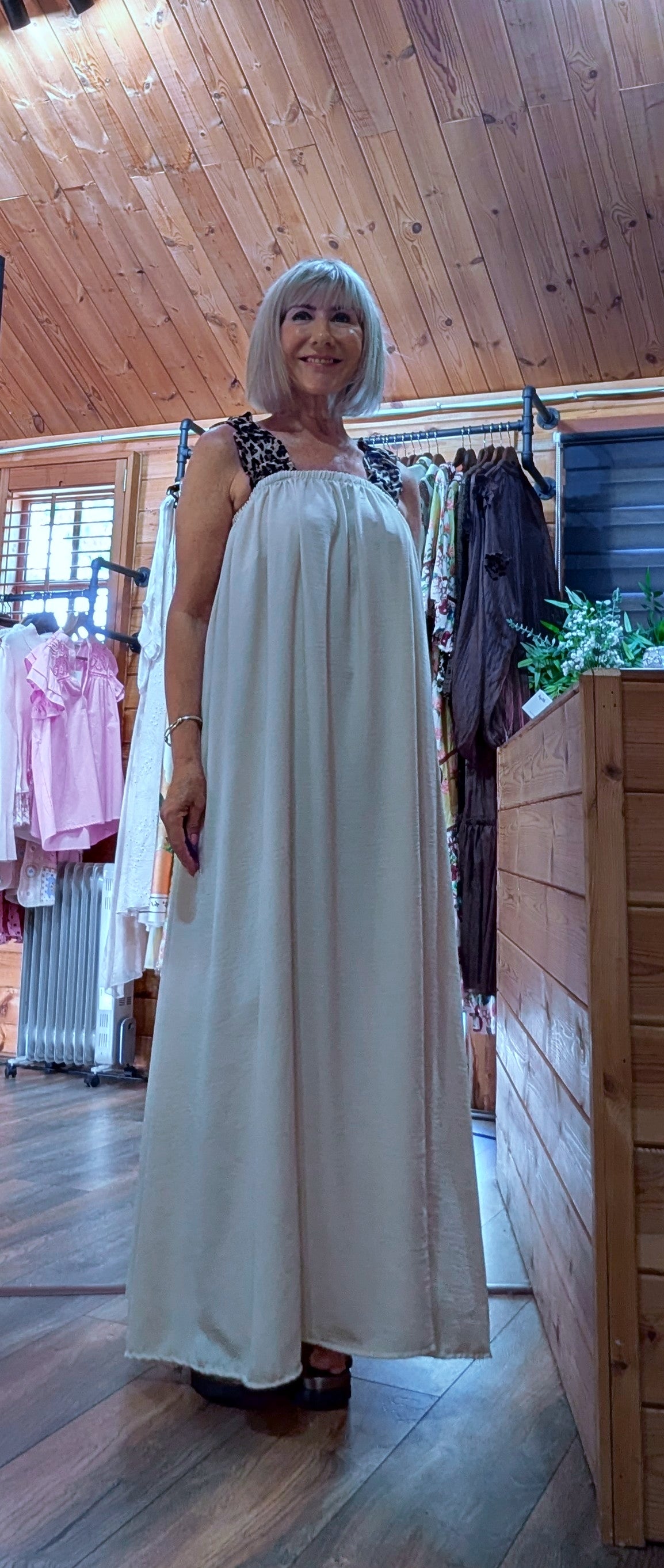 Roo strappy maxi dress with leopard print back ties