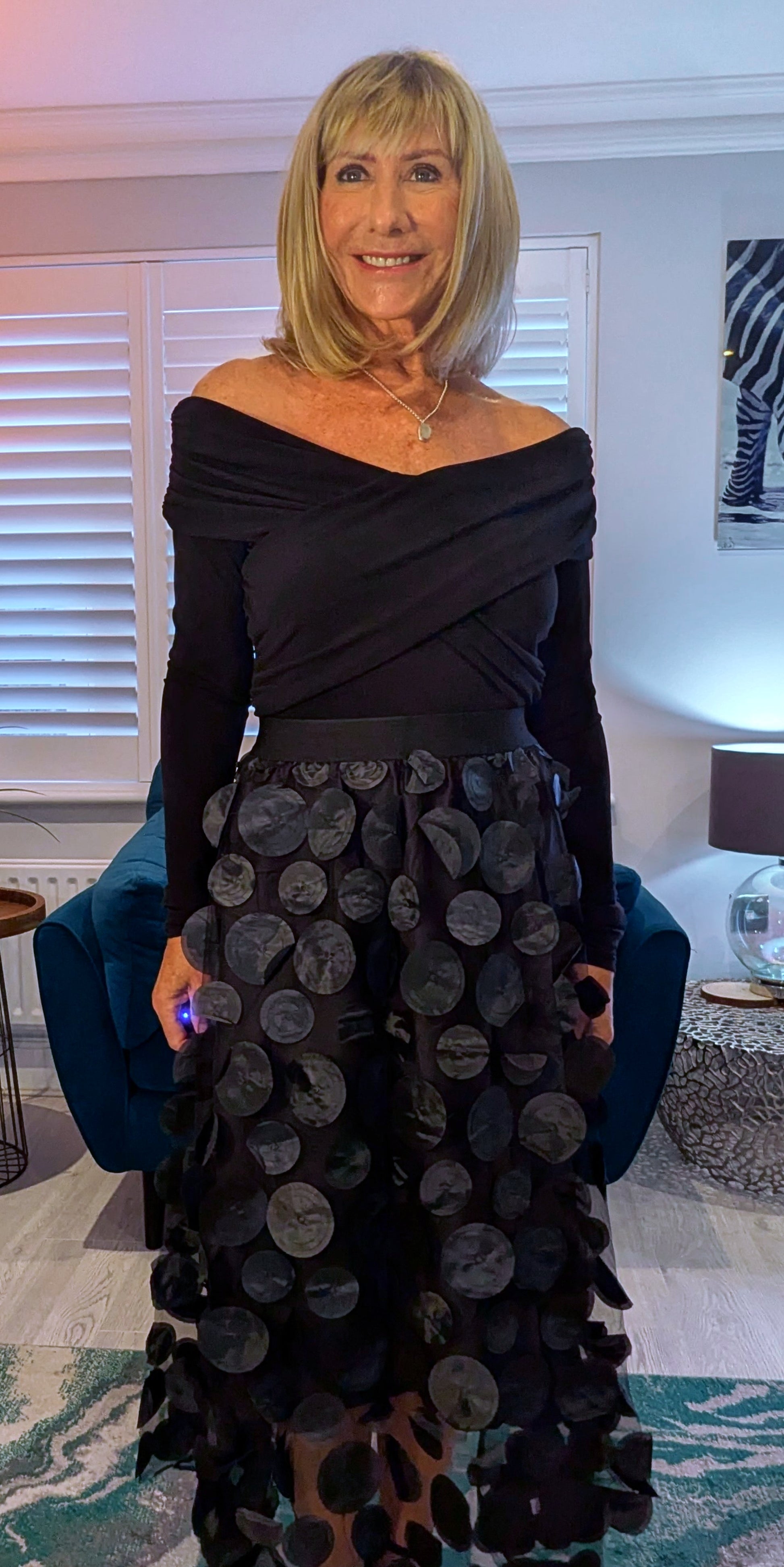 Brigitte Black Tulle Skirt with 3D Circles  with elasticated waist
