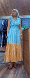 Gianna Boho Maxi Embossed  Dress Turquoise Or  Gold