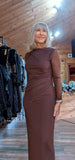 Monica Long Sleeves Mesh Midi Dress In Chocolate