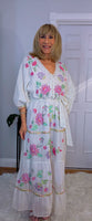 Darwin White Bohemian Dress with Floral Embroidery