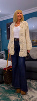 Dolly Grey Or Cream  Chunky Knit Cardigan – 3D Flower Border & Pagoda  Sleeves