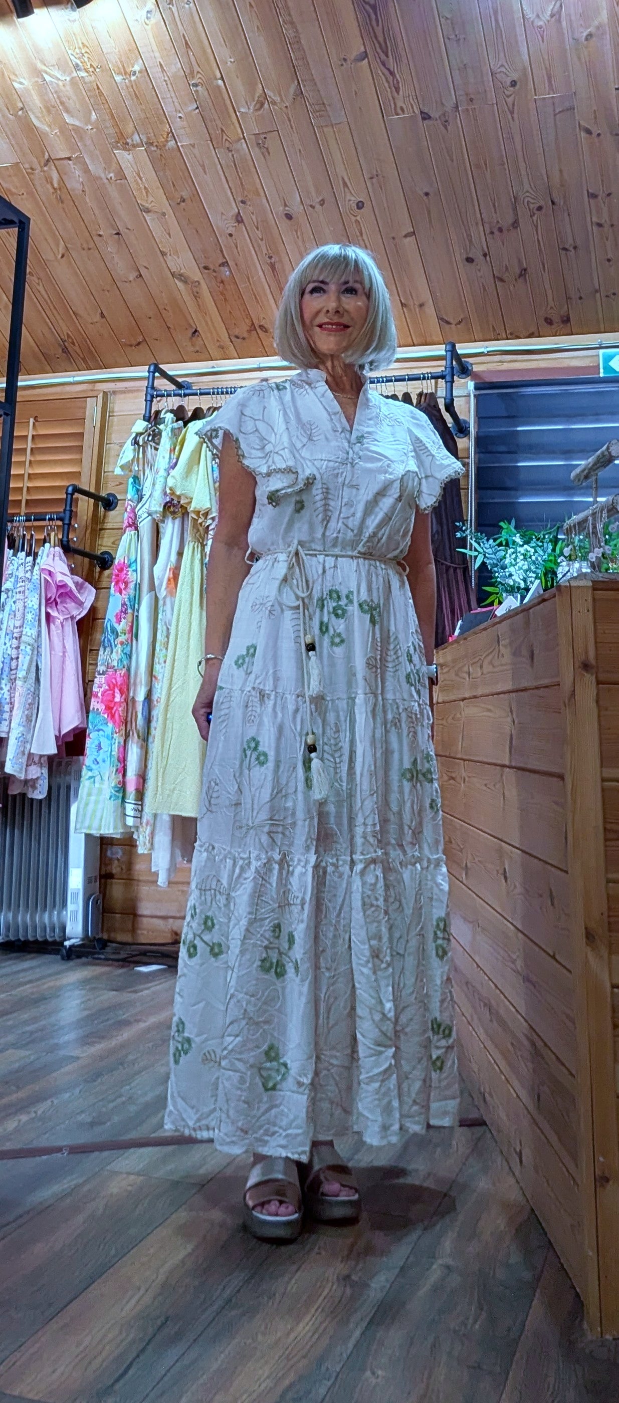 White embroidered summer dress with flutter sleeves