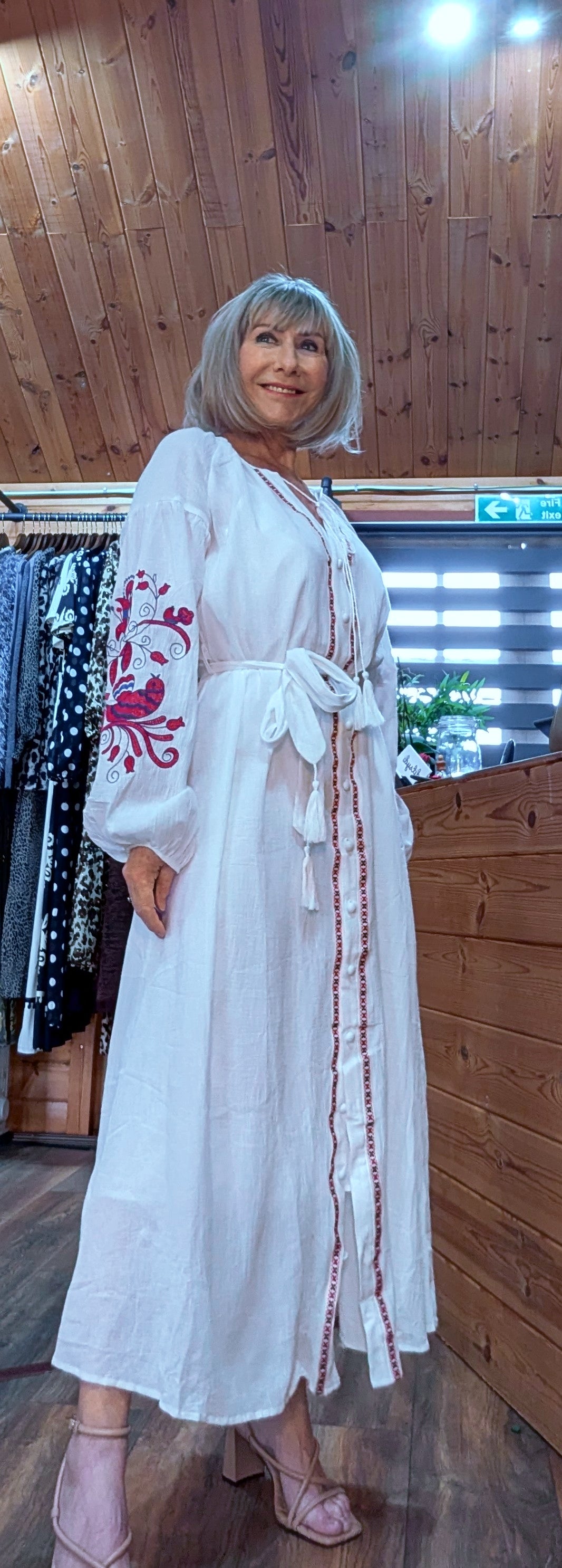 Harlow White Embroidery Cotton Shirt Dress with Tassel Belt