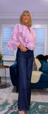 Dahlia Ruffle Blouse – V-Neck Puff Sleeve Top- Pink