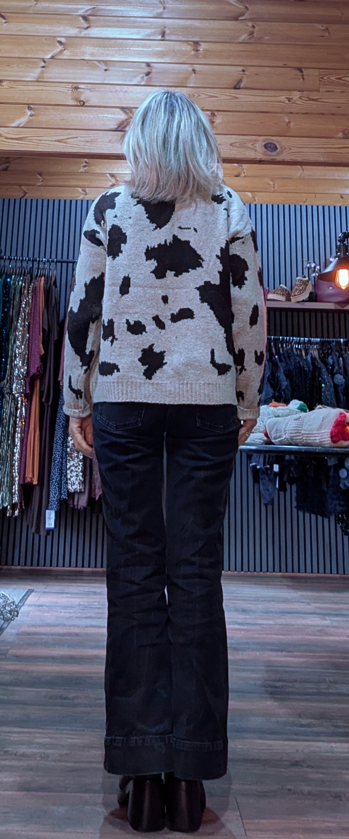 Cathy Taupe Cow Print Soft Knit Cardigan – Button Front