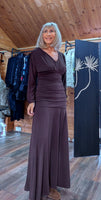 Aspen Ruched Dress – Autumnal Rust with Drop Waist & Slash Neck
